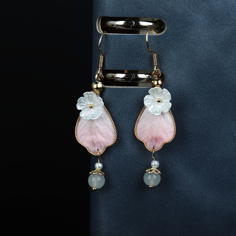 Buddha Stones Handcrafted Silk Art Petal Good Fortune Blessing Dangle Hook Earrings - image 1