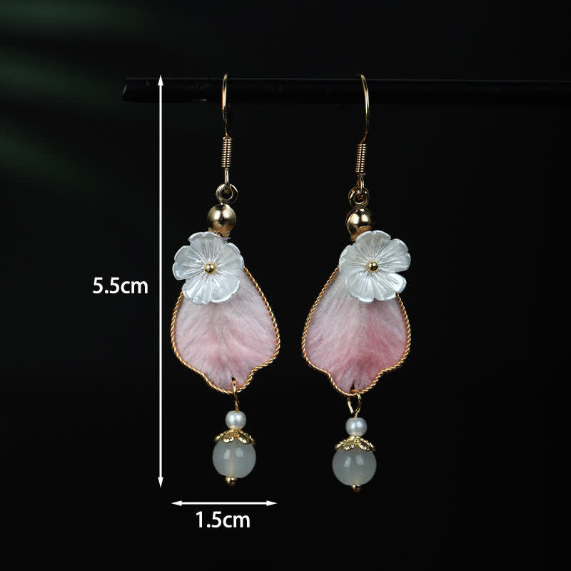 Buddha Stones Handcrafted Silk Art Petal Good Fortune Blessing Dangle Hook Earrings - image 3