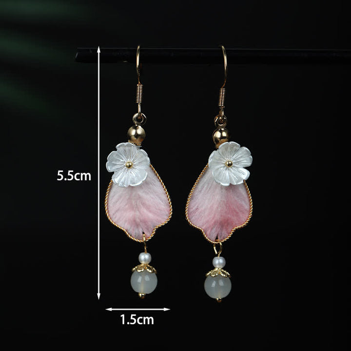 Buddha Stones Handcrafted Silk Art Petal Good Fortune Blessing Dangle Hook Earrings - image 3