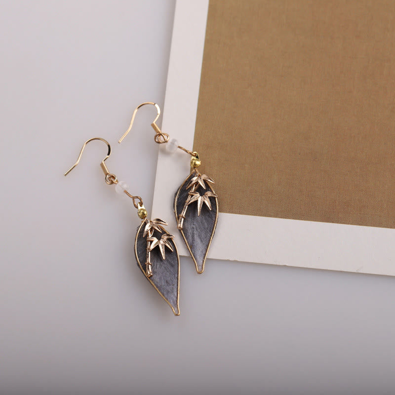 Buddha Stones Handcrafted Silk Art Bamboo Design Copper Hook Luck Protection Dangle Earrings - image 8