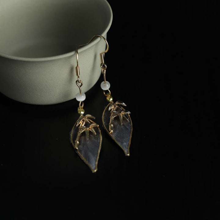 Buddha Stones Handcrafted Silk Art Bamboo Design Copper Hook Luck Protection Dangle Earrings - image 2