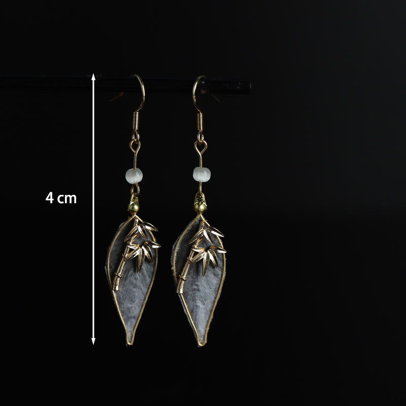 Buddha Stones Handcrafted Silk Art Bamboo Design Copper Hook Luck Protection Dangle Earrings - image 3