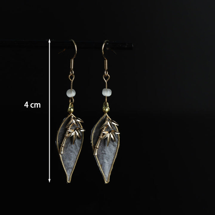 Buddha Stones Handcrafted Silk Art Bamboo Design Copper Hook Luck Protection Dangle Earrings - image 3