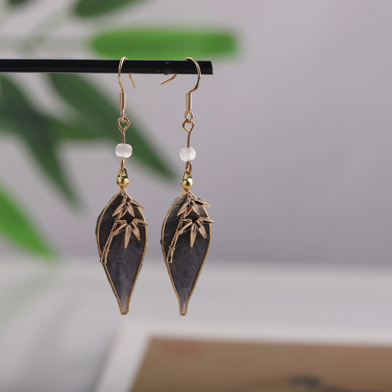 Buddha Stones Handcrafted Silk Art Bamboo Design Copper Hook Luck Protection Dangle Earrings - image 7