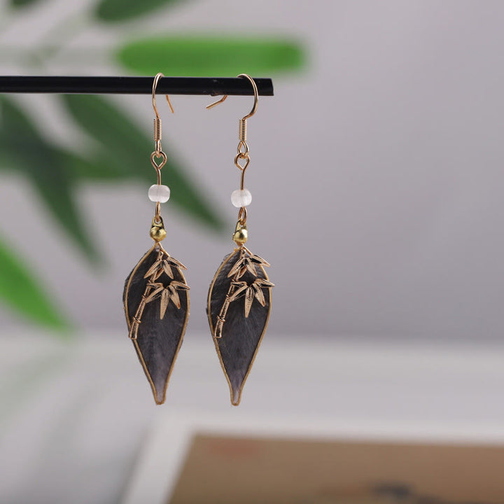 Buddha Stones Handcrafted Silk Art Bamboo Design Copper Hook Luck Protection Dangle Earrings - image 7