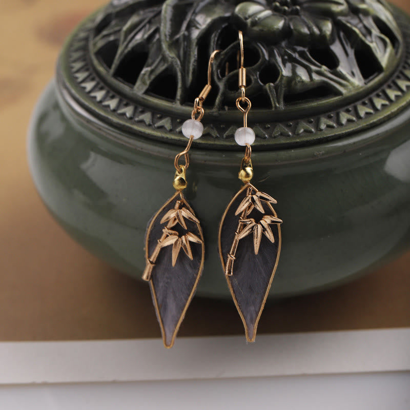 Buddha Stones Handcrafted Silk Art Bamboo Design Copper Hook Luck Protection Dangle Earrings - image 9