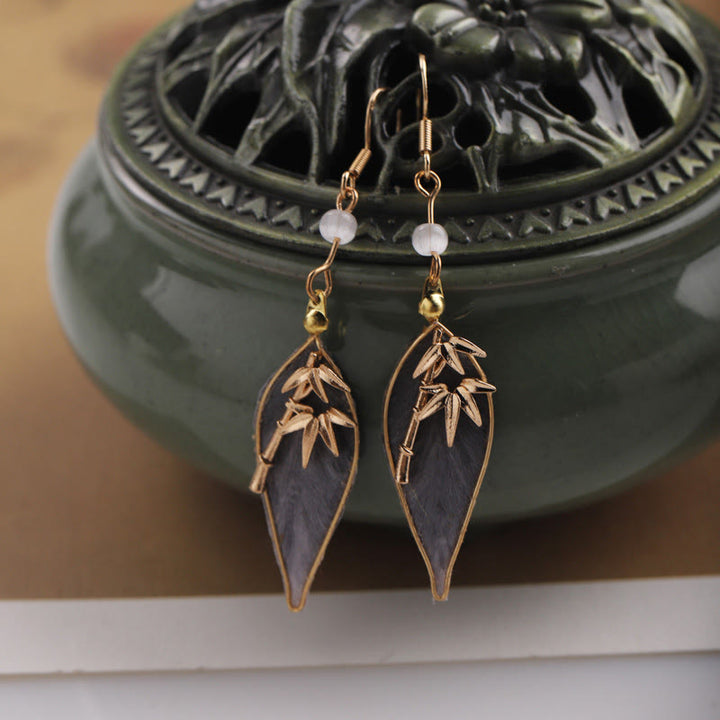 Buddha Stones Handcrafted Silk Art Bamboo Design Copper Hook Luck Protection Dangle Earrings - image 9