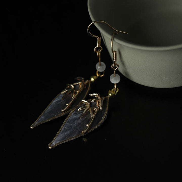 Buddha Stones Handcrafted Silk Art Bamboo Design Copper Hook Luck Protection Dangle Earrings - image 4