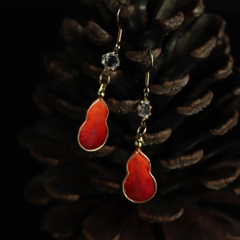 Buddha Stones Handcrafted Red Silk Art Gourd Glass Blessing Fortune Hook Earrings - image 3