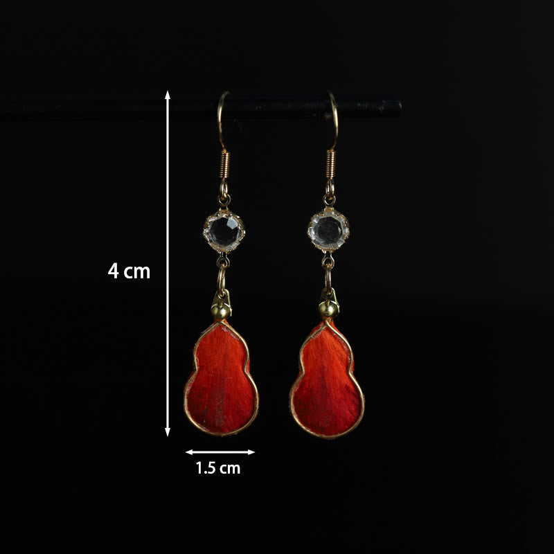 Buddha Stones Handcrafted Red Silk Art Gourd Glass Blessing Fortune Hook Earrings - image 6