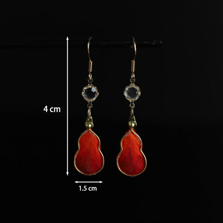 Buddha Stones Handcrafted Red Silk Art Gourd Glass Blessing Fortune Hook Earrings - image 6