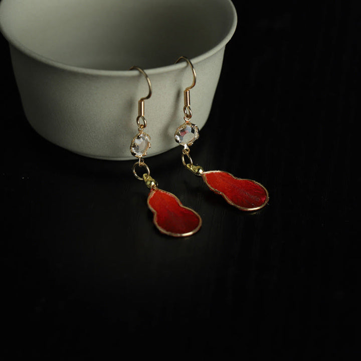 Buddha Stones Handcrafted Red Silk Art Gourd Glass Blessing Fortune Hook Earrings - image 5