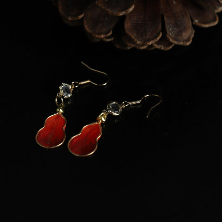 Buddha Stones Handcrafted Red Silk Art Gourd Glass Blessing Fortune Hook Earrings - image 2