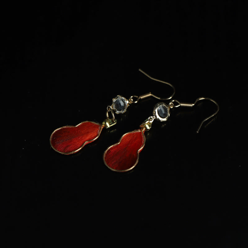 Buddha Stones Handcrafted Red Silk Art Gourd Glass Blessing Fortune Hook Earrings - image 4