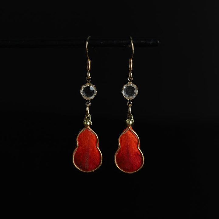 Buddha Stones Handcrafted Red Silk Art Gourd Glass Blessing Fortune Hook Earrings - Gourd(Size: 4*1.5cm) - image 0
