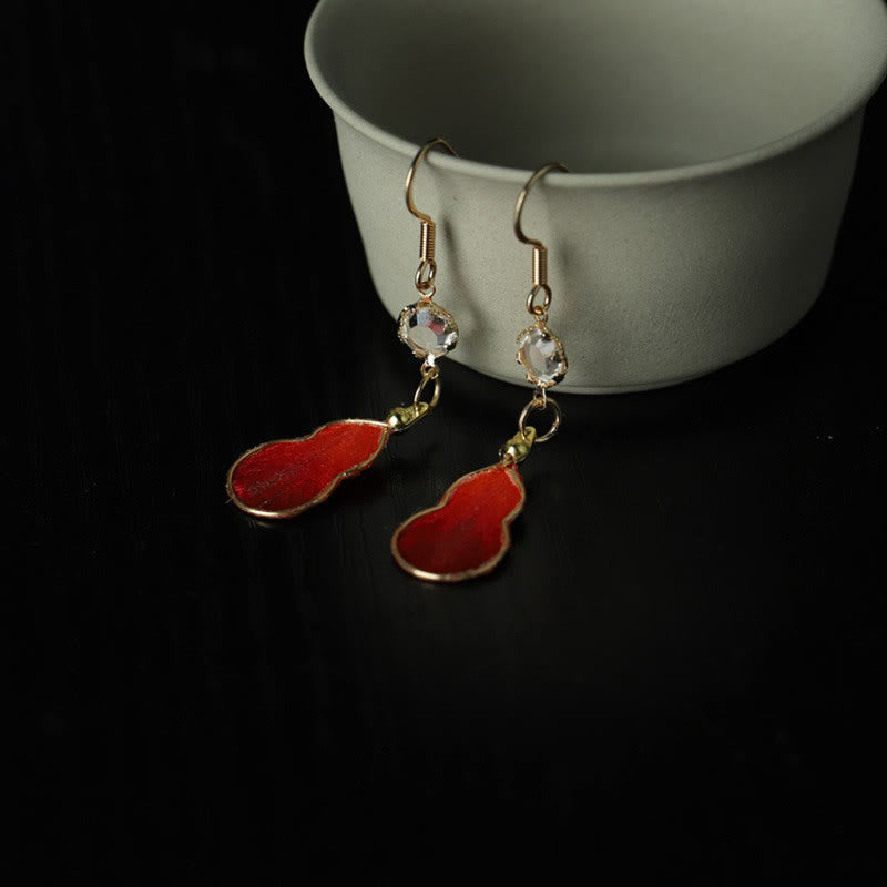 Buddha Stones Handcrafted Red Silk Art Gourd Glass Blessing Fortune Hook Earrings - image 1