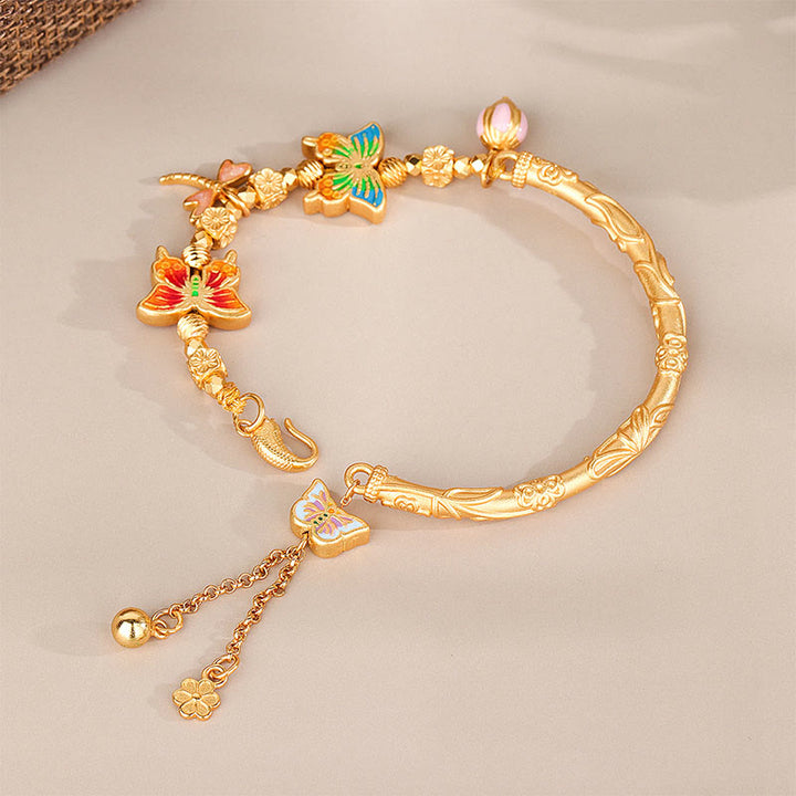 Buddha Stones 925 Sterling Silver Butterfly Flower Protection Bracelet - image 1