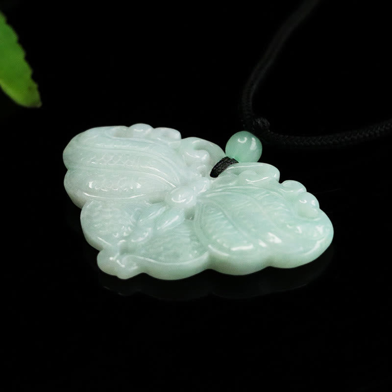Buddha Stones Jade Butterfly Prosperity Necklace Pendant - image 2