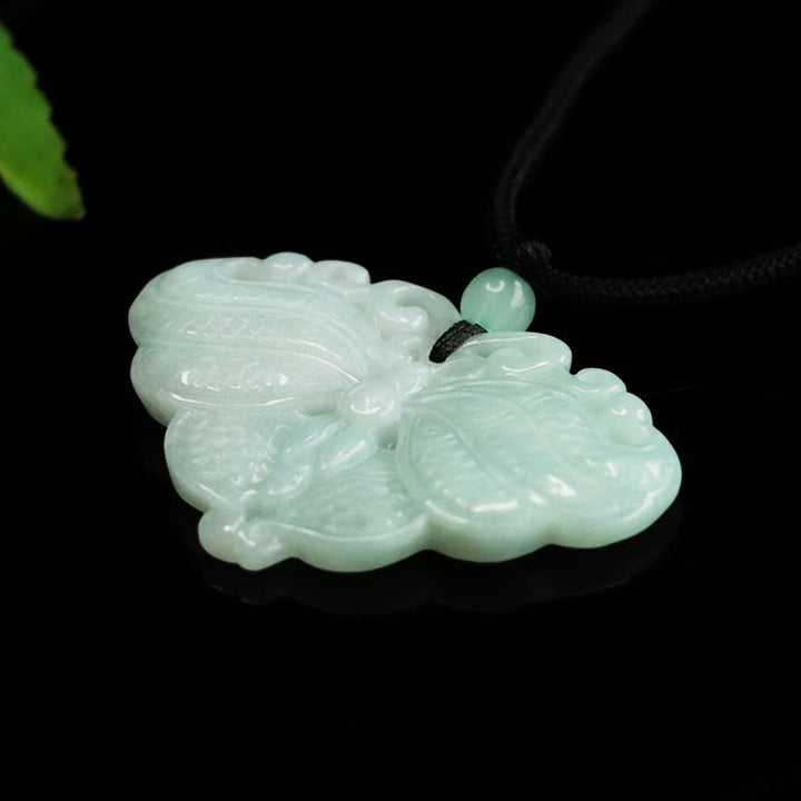 Buddha Stones Jade Butterfly Prosperity Necklace Pendant - image 2