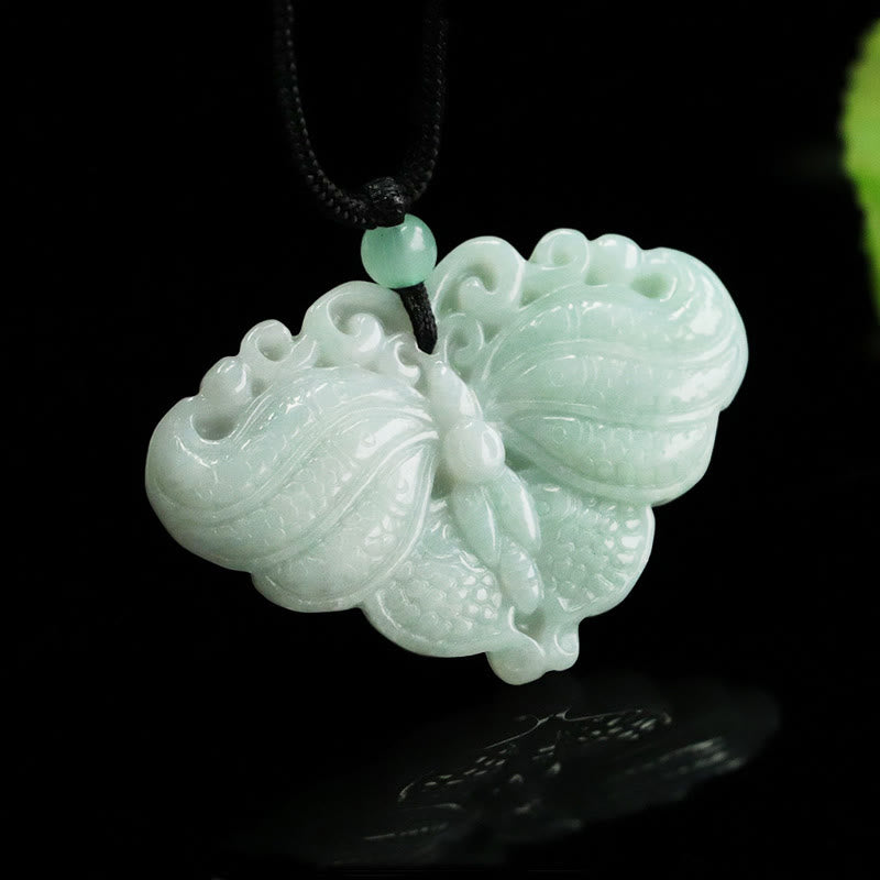 Buddha Stones Jade Butterfly Prosperity Necklace Pendant - image 7