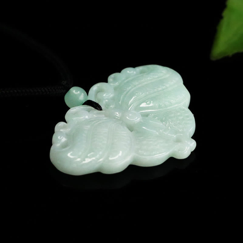 Buddha Stones Jade Butterfly Prosperity Necklace Pendant - image 4