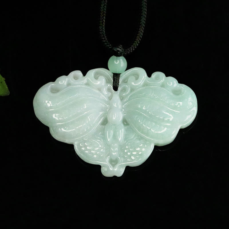 Buddha Stones Jade Butterfly Prosperity Necklace Pendant - image 8