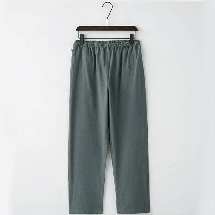 Buddha Stones 2Pcs Tang Suit Traditional Frog-Button Uniform Long Sleeve Shirt Pants Men's Set - image 9