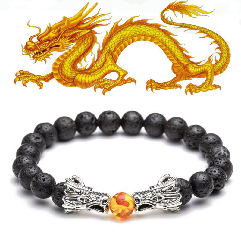 Buddha Stones White Turquoise Lava Rock Dragon Blessing Beaded Bracelet - Lava Rock&Silver - image 5