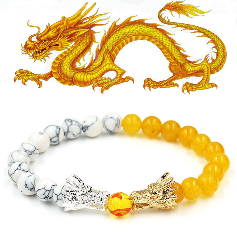 Buddha Stones White Turquoise Lava Rock Dragon Blessing Beaded Bracelet - White Turquoise&Citrine - image 8