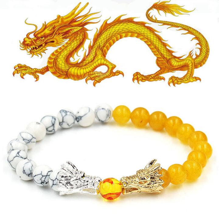 Buddha Stones White Turquoise Lava Rock Dragon Blessing Beaded Bracelet - White Turquoise&Citrine - image 8