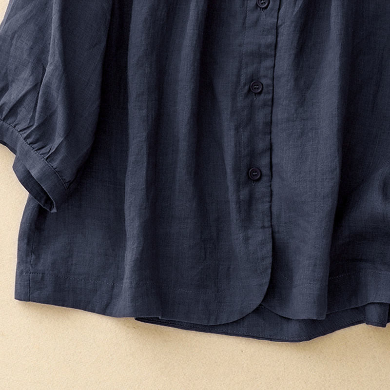 Buddha Stones Plain Button Crew Neck Design Women's Blend Three Quarter Sleeve Shirt - image 2