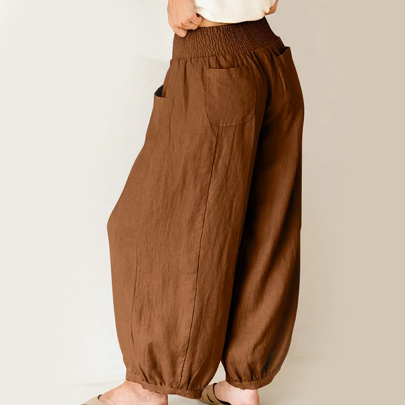 Buddha Stones Plain Color Cotton Women's Harem Pants With Pockets - image 8