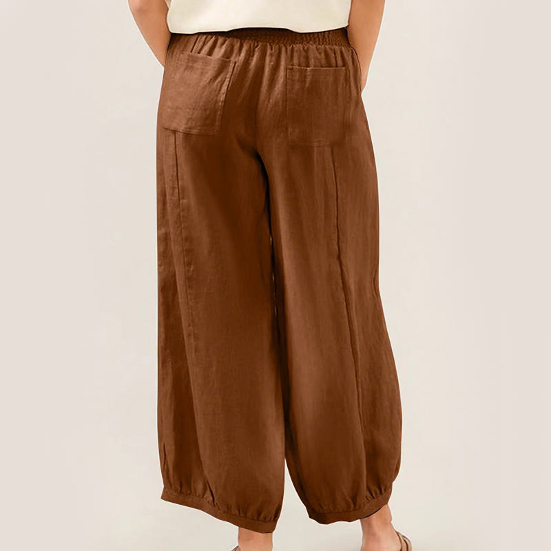 Buddha Stones Plain Color Cotton Women's Harem Pants With Pockets - image 9