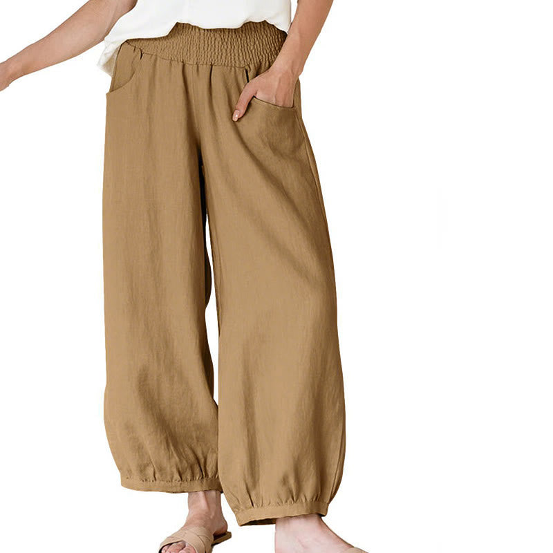Buddha Stones Plain Color Cotton Women's Harem Pants With Pockets - BurlyWood - US16，UK/AU20，EU48 (3XL) - image 10