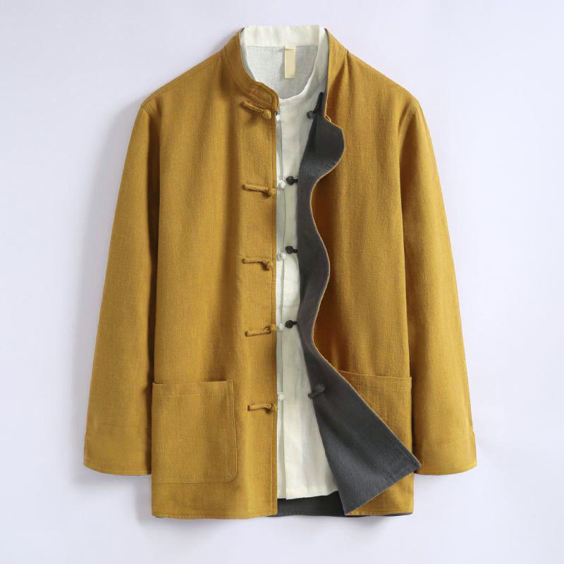 Buddha Stones Spring Chinese Reversible Men's Frog-Button Cotton Long Sleeve Jacket - image 1