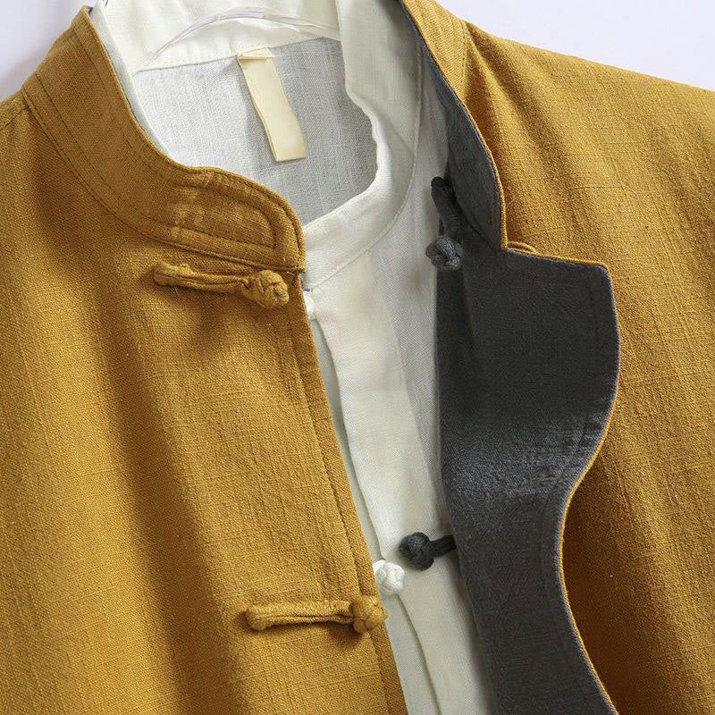 Buddha Stones Spring Chinese Reversible Men's Frog-Button Cotton Long Sleeve Jacket - image 2