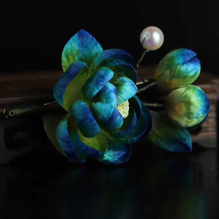 Buddha Stones Handmade Silk Art Velvet Camellia Blessing Protection Brooch - image 9