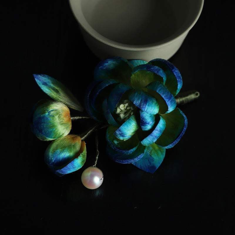 Buddha Stones Handmade Silk Art Velvet Camellia Blessing Protection Brooch - image 2