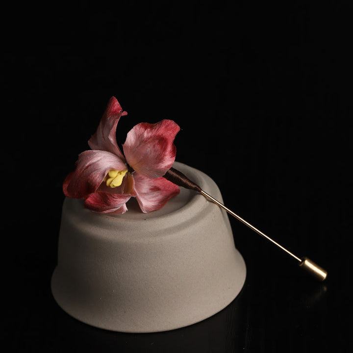 Buddha Stones Handmade Silk Art Dark Red Velvet Iris Blessing Good Fortune Brooch - Red Iris(Length: About 7-8cm) - image 0