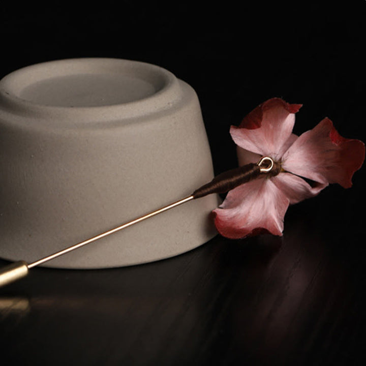 Buddha Stones Handmade Silk Art Dark Red Velvet Iris Blessing Good Fortune Brooch - image 10