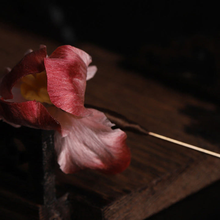 Buddha Stones Handmade Silk Art Dark Red Velvet Iris Blessing Good Fortune Brooch - image 8