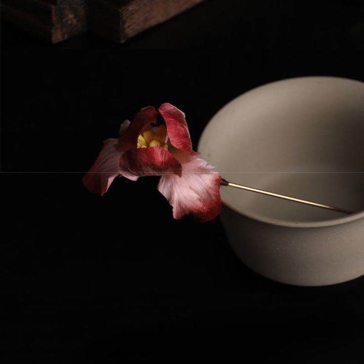 Buddha Stones Handmade Silk Art Dark Red Velvet Iris Blessing Good Fortune Brooch - image 4