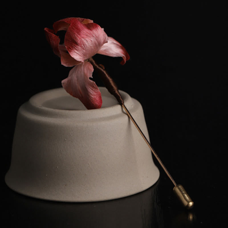 Buddha Stones Handmade Silk Art Dark Red Velvet Iris Blessing Good Fortune Brooch - image 1