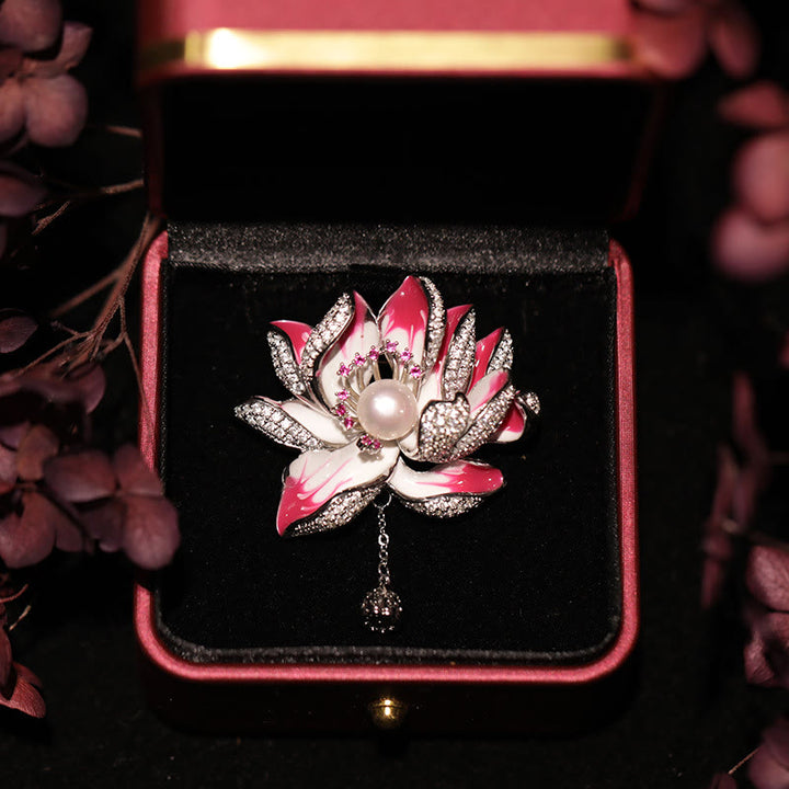 Buddha Stones Lotus Flower Pearl New Beginning Copper Brooch - image 4