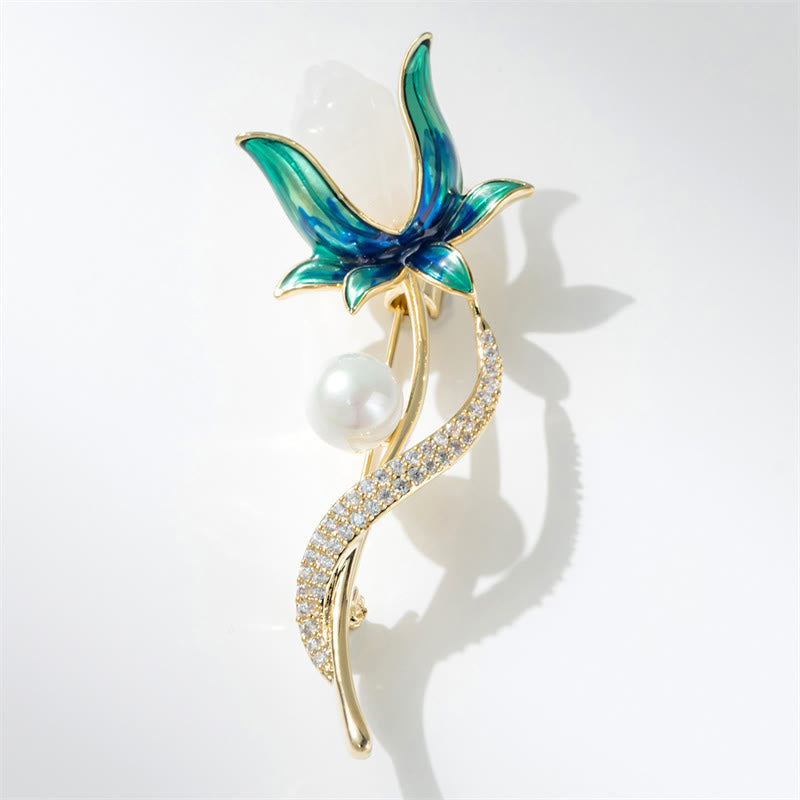 Buddha Stones Magnolia Flower Pearl Optimism Copper Brooch - image 1