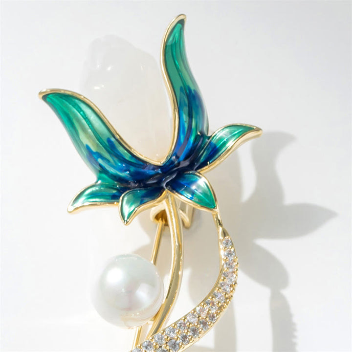 Buddha Stones Magnolia Flower Pearl Optimism Copper Brooch - image 2