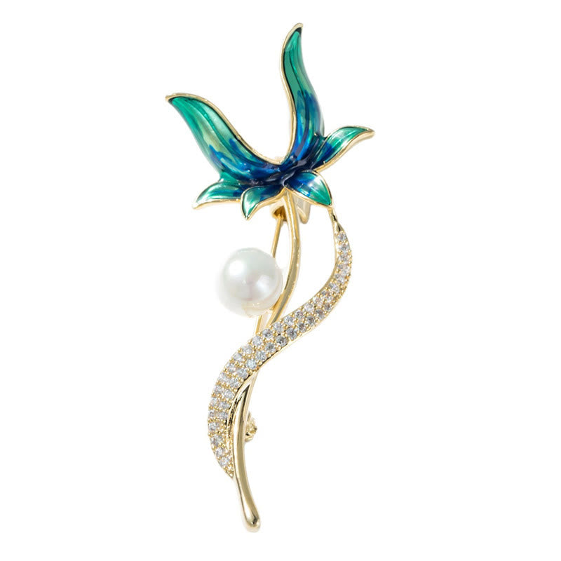 Buddha Stones Magnolia Flower Pearl Optimism Copper Brooch - image 5