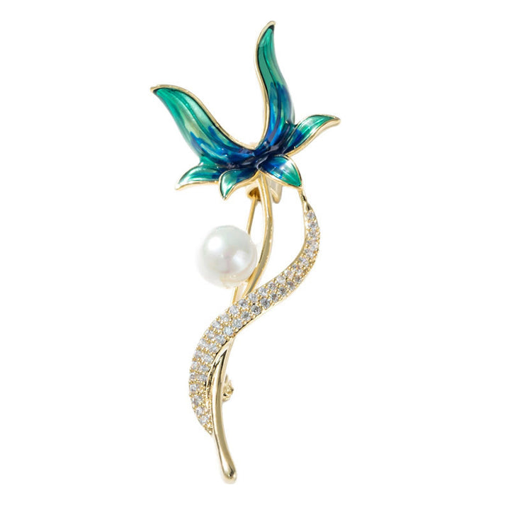 Buddha Stones Magnolia Flower Pearl Optimism Copper Brooch - image 5