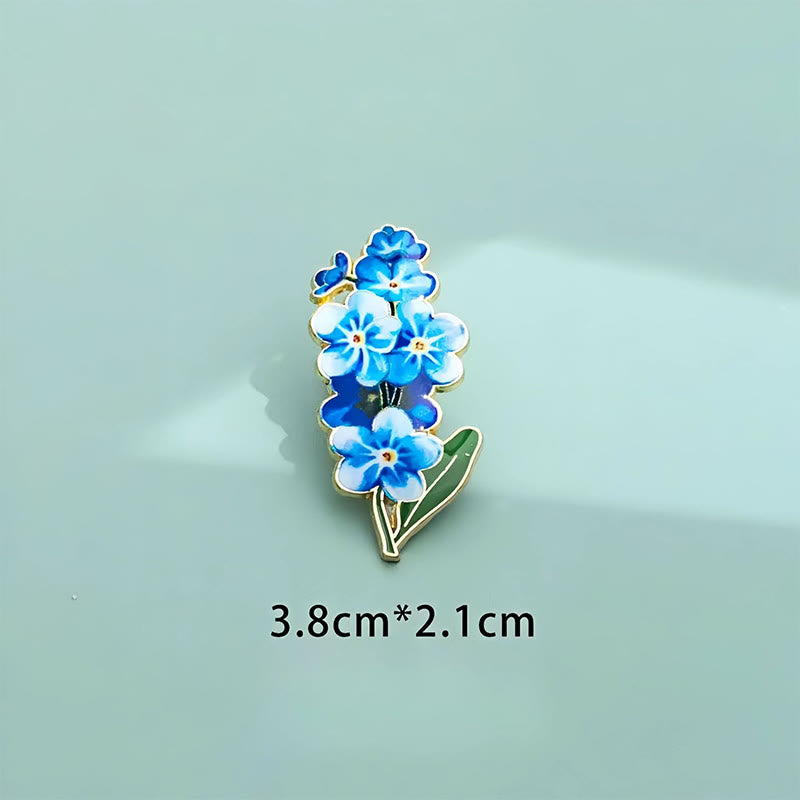 Buddha Stones Small Forget-Me-Not Corn Poppy Lily of the Valley Hydrangea Lupine Copper Brooch - Forget-Me-Not 2.1*3.8cm - image 0