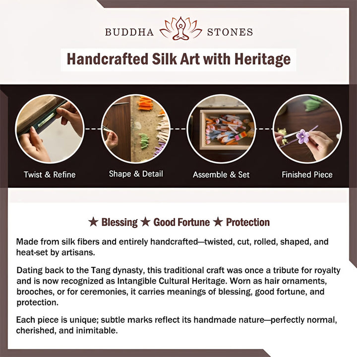 Buddha Stones Handcrafted Silk Art Velvet Flower White Butterfly Brooch - image 4